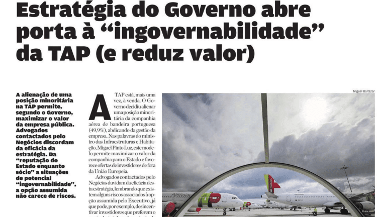 Estrategia do Governo abre porta a ingovernabilidade da TAP